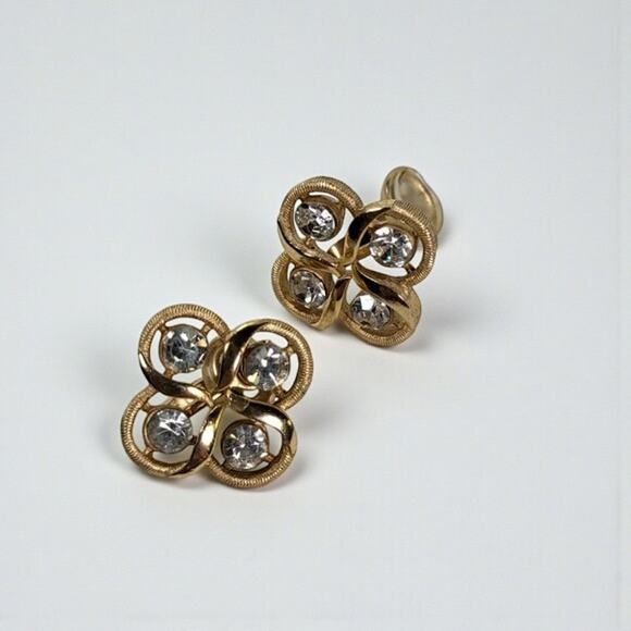 Trifari Jewelry - Vintage TRIFARI Gold and Crystal Clover Clip-on Earrings